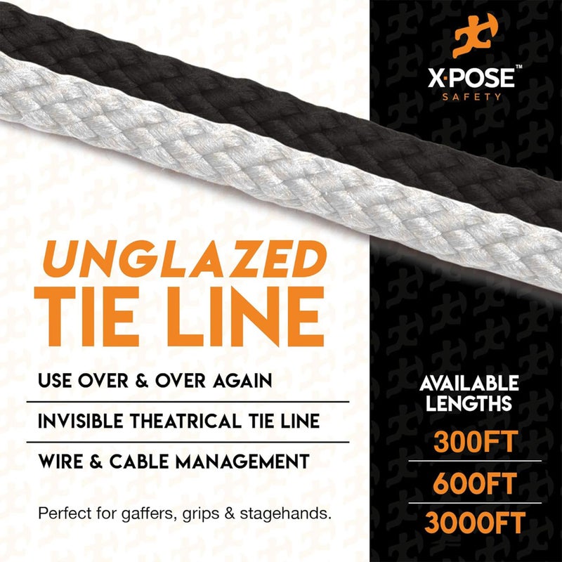 إكسبوز سايفتي حبل تريكلاين أسود غير مزجج - خط ربط مسرحي بطول 600 قدم × 1/8 بوصة، بكرة شديدة التحمل، وإدارة الكابلات وربطة الأسلاك - للمسرح، وديكور المسرح، وتطبيقات التزوير والمرافق - Image 4